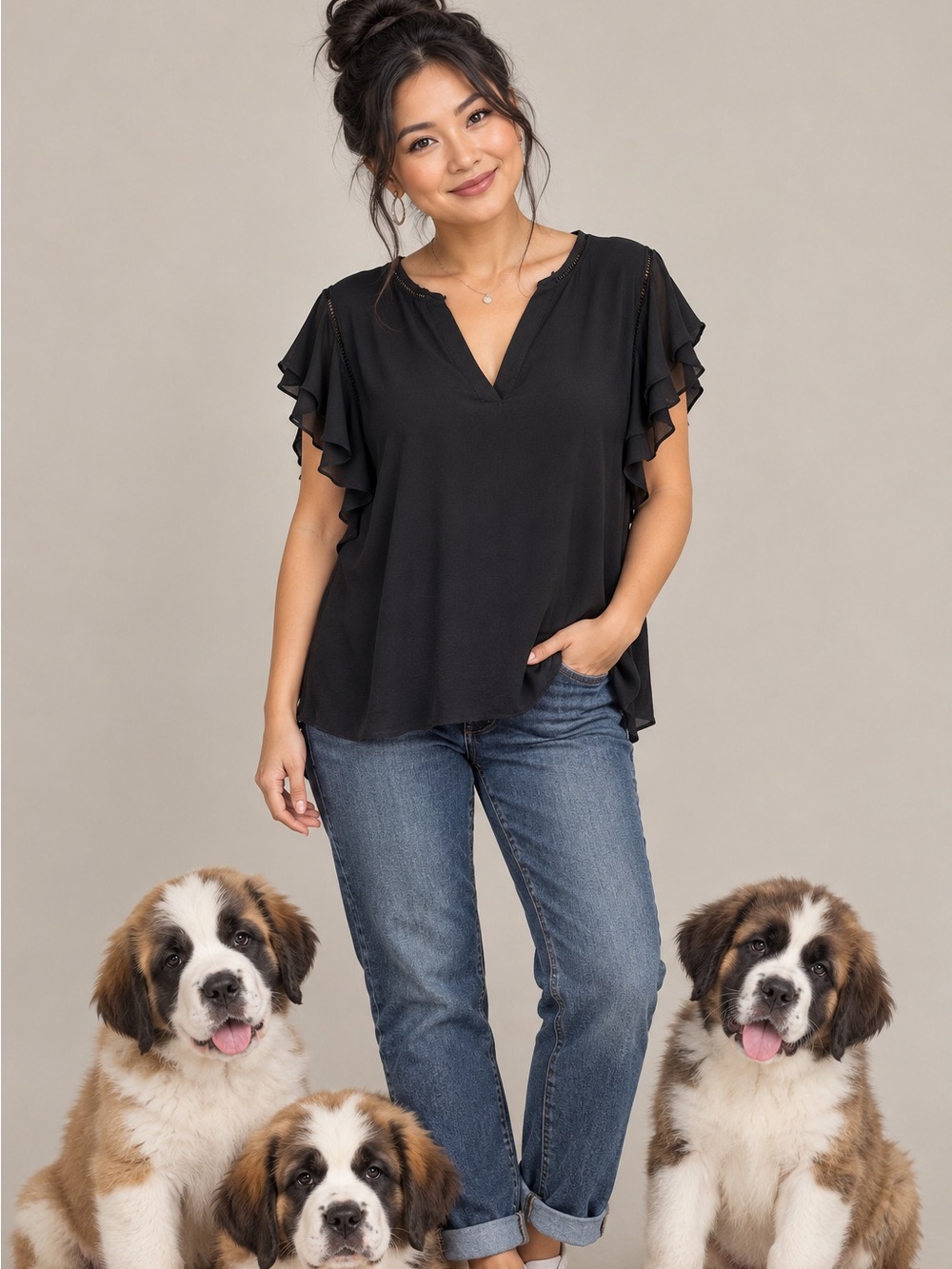 Zac & Rachel ruffle sleeve blouse size 2X